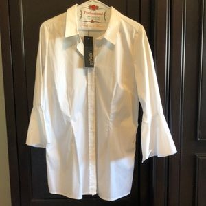 Renuar 3/4 Sleeve Button Down Blouse White